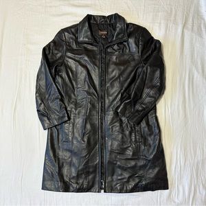 Women’s Black Long Danier Genuine Leather Jacket Size Medium